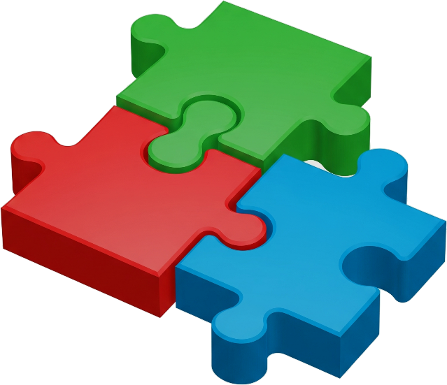 3 Puzzleteile die ineinander greifen als Synonym für unsere Add-ons für Concrete CMS.