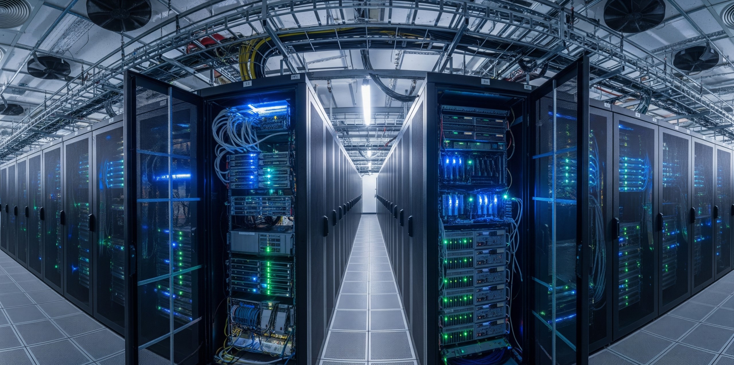 Darstellung eines Rechenzentrums mit Servern für Webseitenhosting.